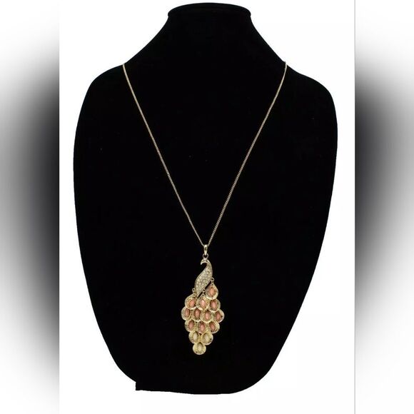 Gold Tone Peacock Pendant Necklace with Faceted Stones NWT 34" - Picture 1 of 2